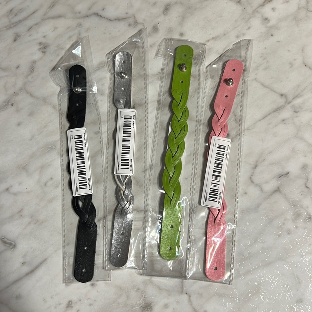 Bundle of (4) Vegan Leather Braided Bracelets Brand New Still Sealed